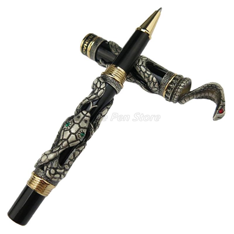 Jinhao Metal Ancient Gray Snake Cobra 3D Texture Relief Sculpture Roller Ball Pen Professional Office Stationery Writing