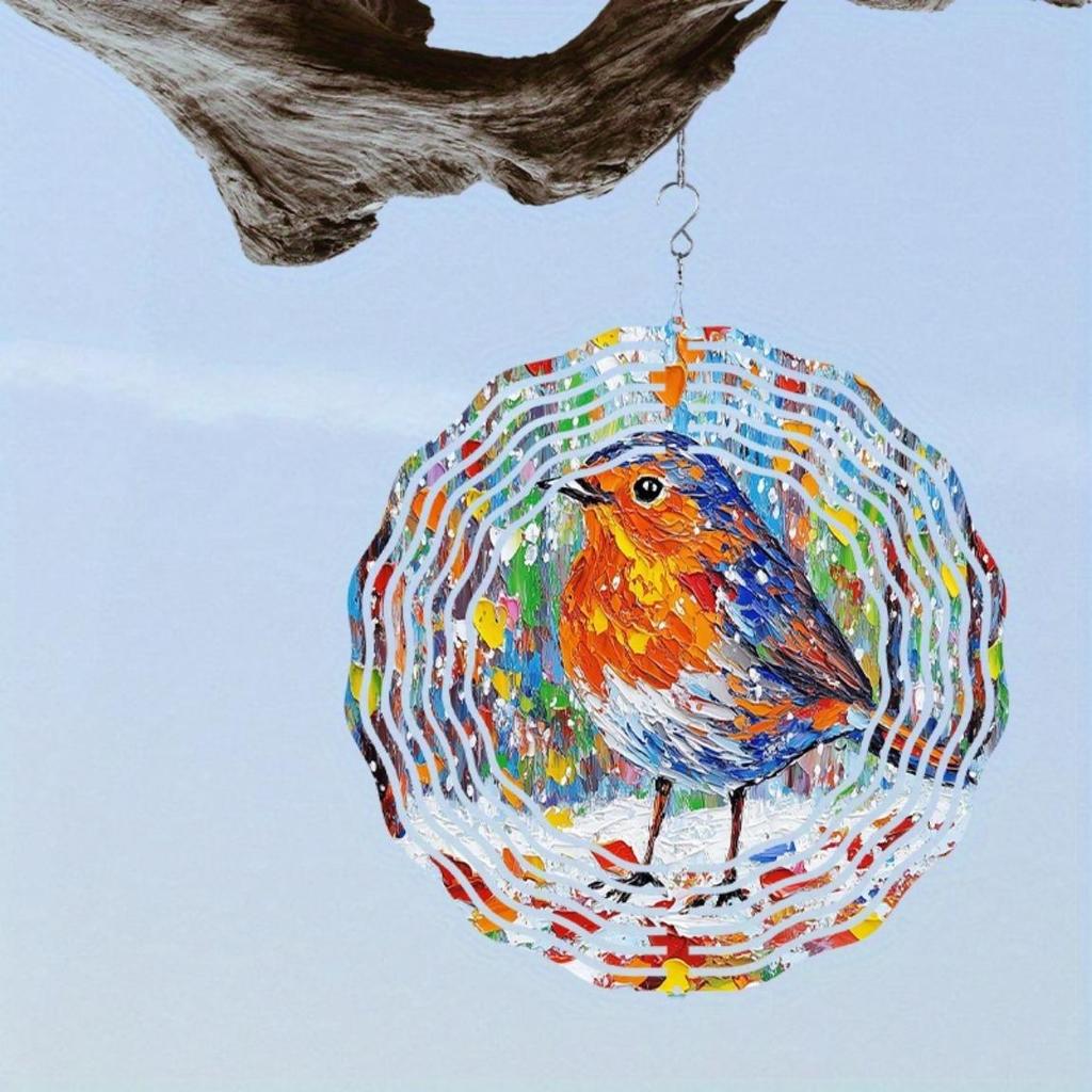 Vibrant 3D Metal Wind Chime - Hand-Painted Colorful Kinetic Bird Sculpture for Garden & Patio Decor (10-Inch) - Weather-Resistant Outdoor