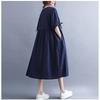 Long Dress Women Linen Large Size Loose Summer Solid Color Short-sleeved Dress Knee-length Thin Large Swing Dress