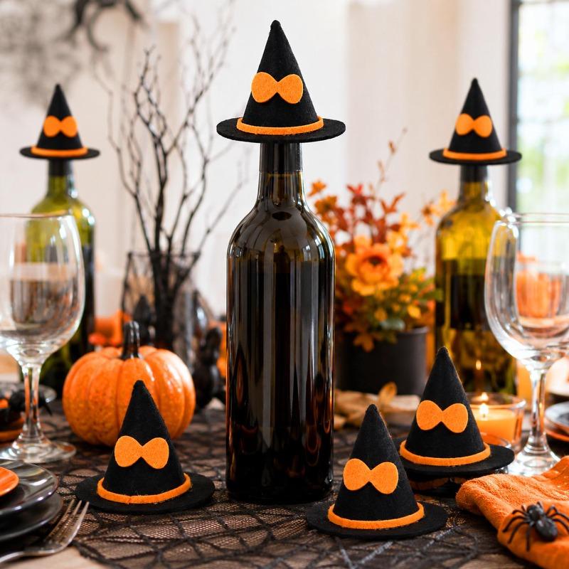 50/1Pcs Halloween Miniature Witch Hats Felt Bow Ornaments for Doll Figures Bottles Cupcakes Home Table Party Decoration Supplies