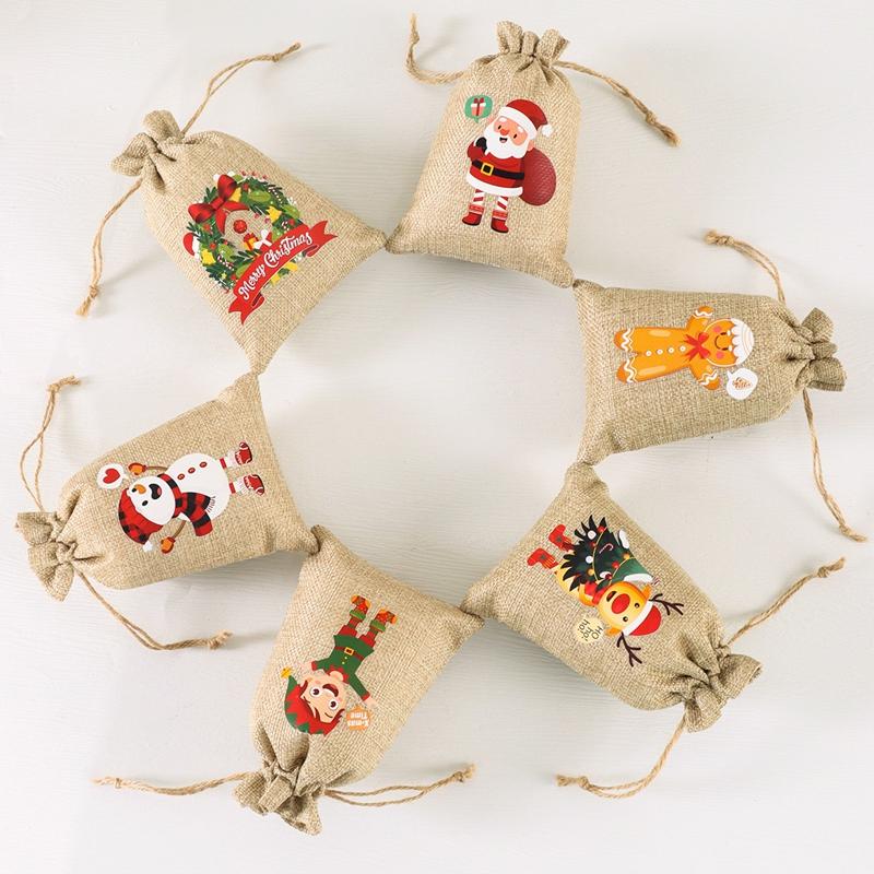 6pcs Linen Cotton Gifts Candy Bag Merry Christmas Decor For Home 2026 Xmas Navidad Natal Noel Gifts New Year 2026 Packing Bag