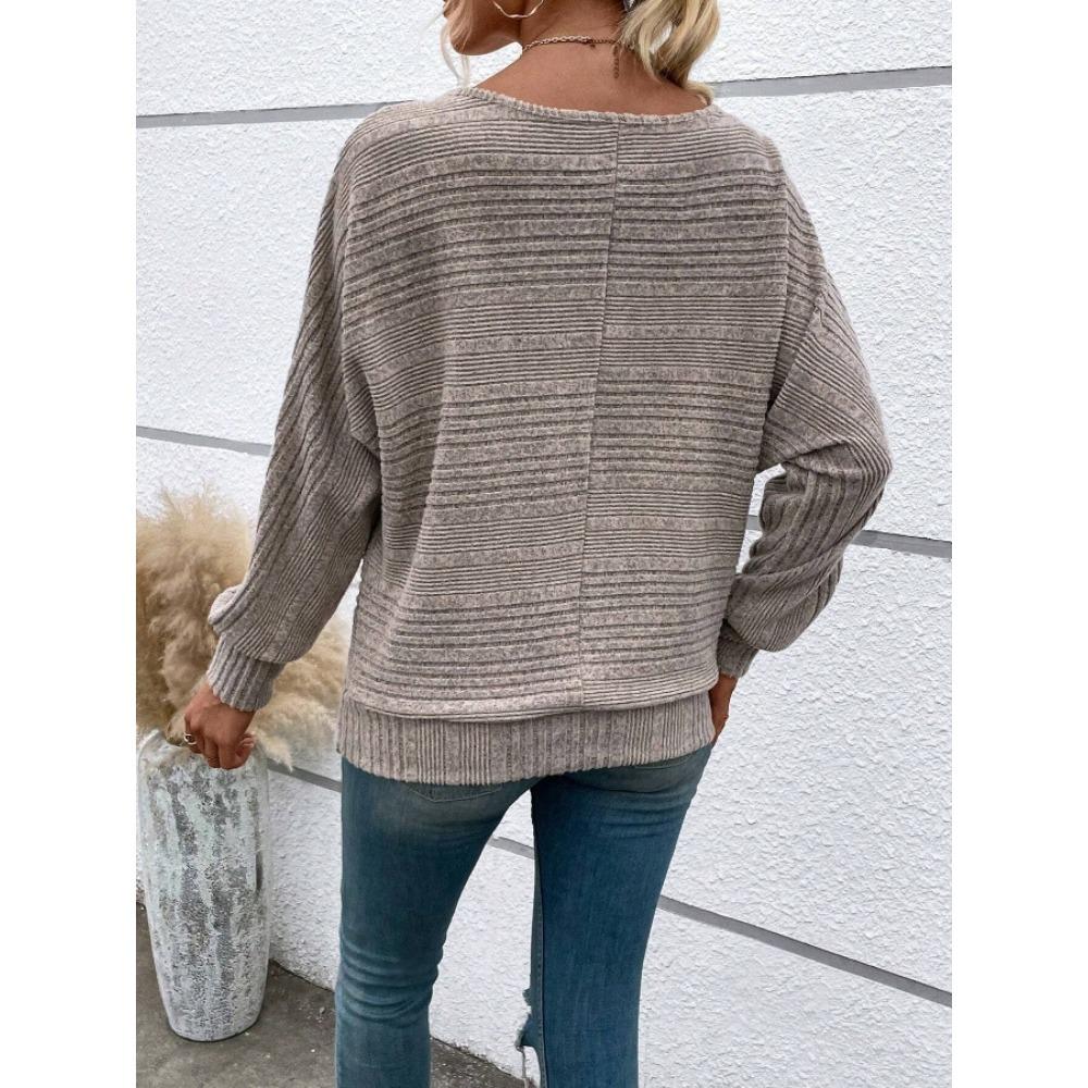 Women's Sweater Fall/Winter Casual Sweatshirt Women's Solid Color Top Long-Sleeve Crew Neck Patchwork Pullover T-Shirt
