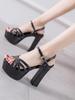 Sandales Plateforme à Talon Épais 13CM en Cuir Verni à Bout Ouvert - Chaussures de Défilé pour Femmes