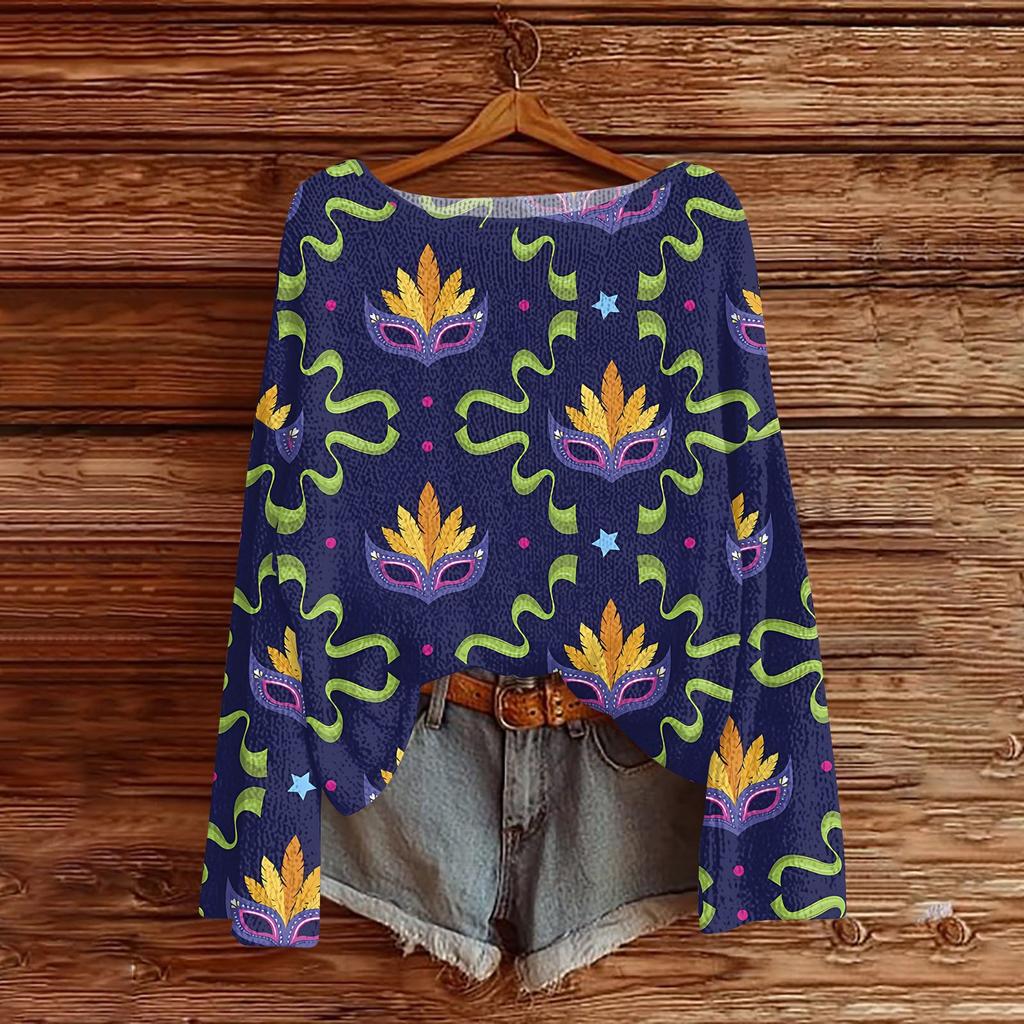 Damenmode Rundhals Langarm Print Lässiger Pullover Sweater Top