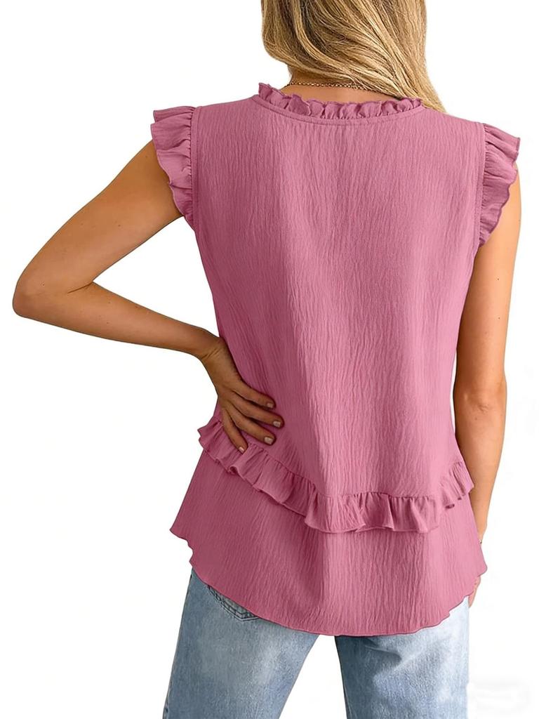 2026 Summer Women's Solid Color Ruffled V-Neck Vest Top