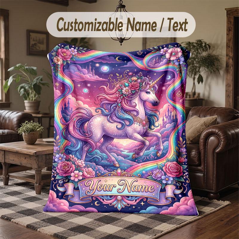 Coperta da divano a tema unicorno con nome personalizzato, coperta morbida e accogliente per casa, divano, letto