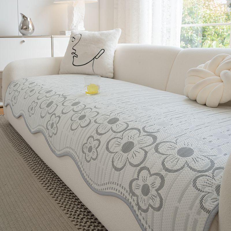 

Wave Edge Special-Shaped Summer Sofa Cushion Fabric Non-Slip Ice Silk Cool Feeling Straight Row Four Seasons Universal Sofa Mat Cushion Summer Flower Gray([Cool silk]]) 70 * 70cm