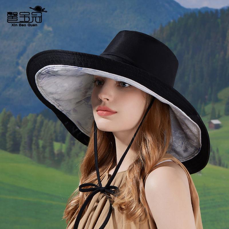 Big Brim Sun Hat Children Spring and Summer Outdoor Sunscreen Sun Hat Double-sided Can Wear Ponytail Bucket Hat