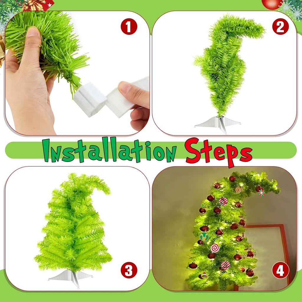 1.5ft Bendable Christmas Tree 18' Mini Artificial Desktop Tree with LED Lights & Ornaments (Lime Green)