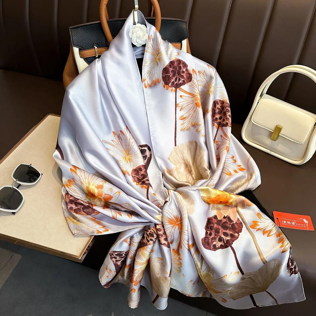 New Long Silk Scarf Women Print Hair Neck Square Office Ladies Shawl Bandanna Muslim Hijab Handkerchief Muffler Foulard Female