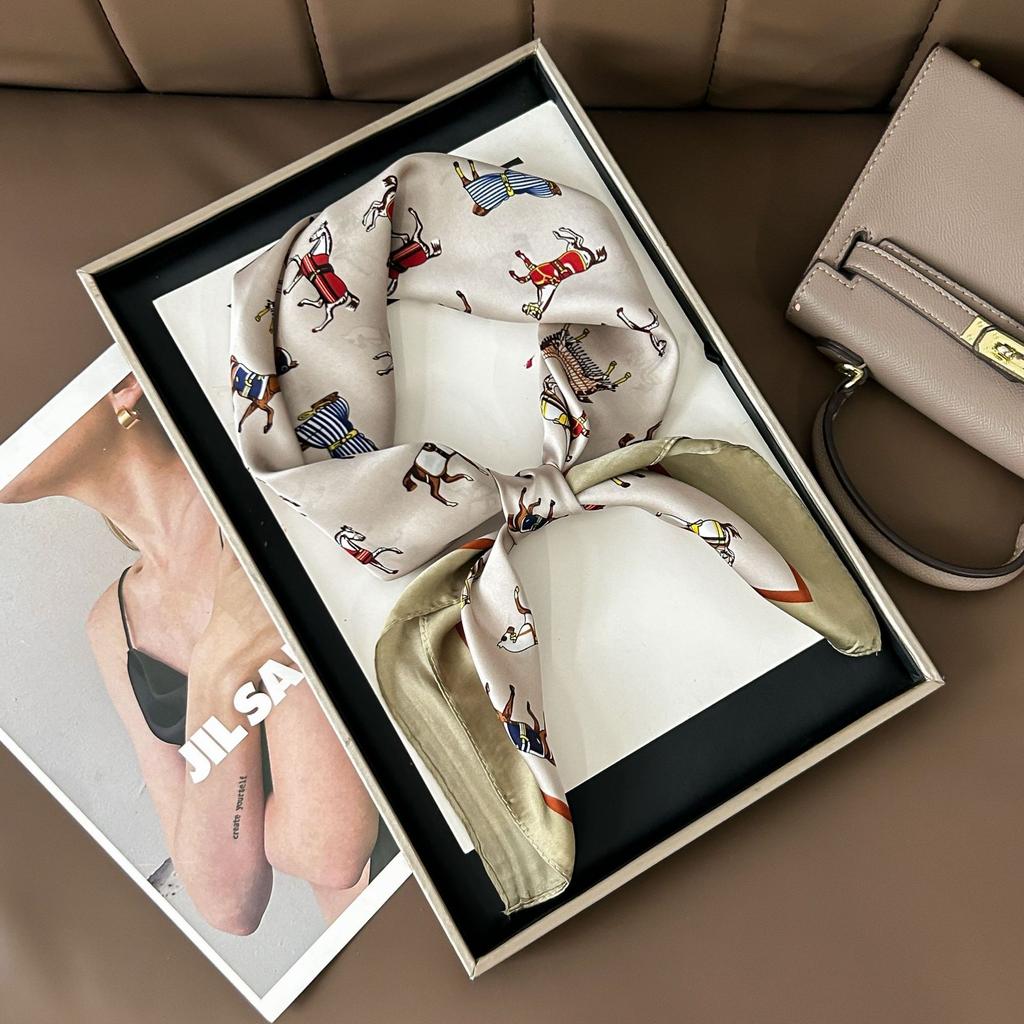 Hedvábný šátek pro ženy, módní všestranný, vysoký smysl, 70 čtverečních stop, ochrana krku, šátek, retro šátek, taška