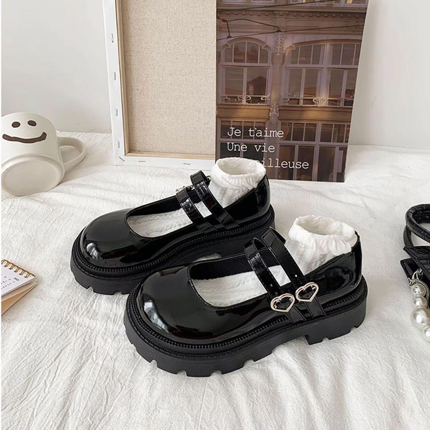 

Летние новые однотонные черные туфли с большой головкой, маленькие кожаные туфли в британском стиле, туфли Jk, студенческие туфли Мэри Джейн 44