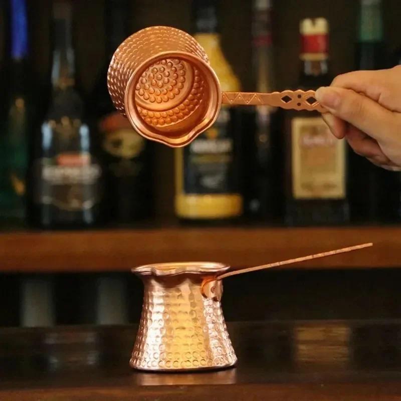 Turkish Coffee Pot Hand Hammered Copper Drip Coffee Maker Milk Thermos Cup Mocha Pot Brass Handle Coffee Accessories