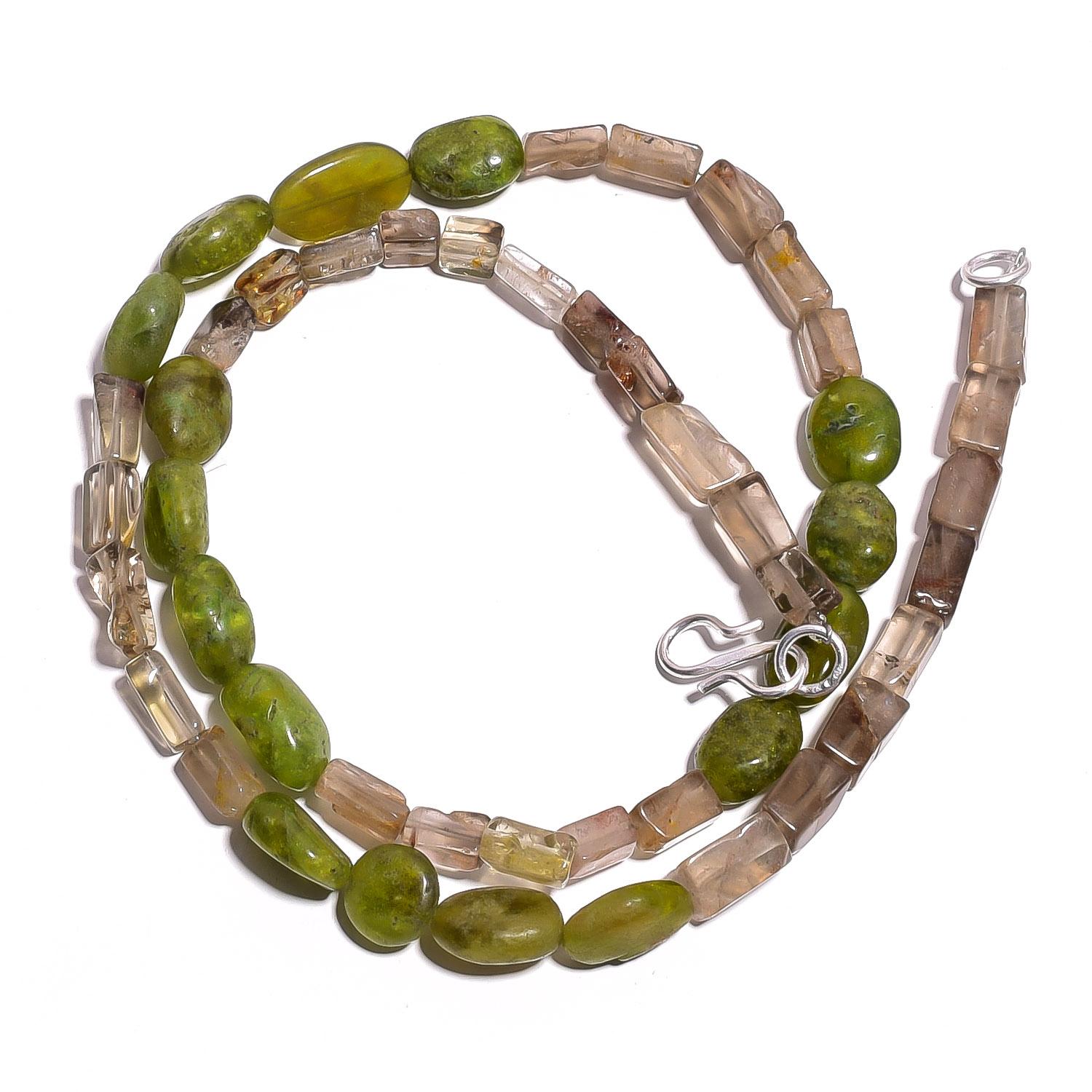 

Natural Vasonite Smoky Quartz Gemstone Mix Smooth Beads Necklace 17 UB-4036 UB-4036