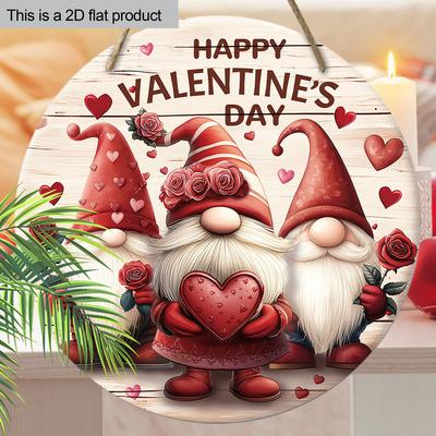 Holzornament „Happy Valentine's Day“ – charmantes Zwergen- und Rosendesign, perfekt für Tür, Wand, Zuhause, Zimmer, Bauernhaus, Straße, Geschäft, Garage, Bar, Garten