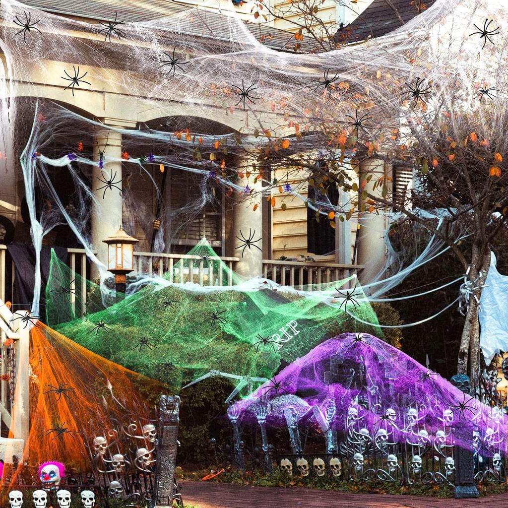 1-5PCS Halloween Decoration Spider Web Artificial Spider Web Stretchy Cobweb With Spider Horror Gothic Haunted House Home Decor