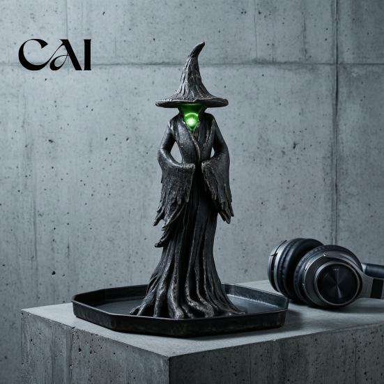 Halloween Atmosphere Ornament Witch Statue, LED Light Up Gothic Resin Figurine, Birthday Gift for Her Dark Fantasy Mysterious Sculpture Desktop