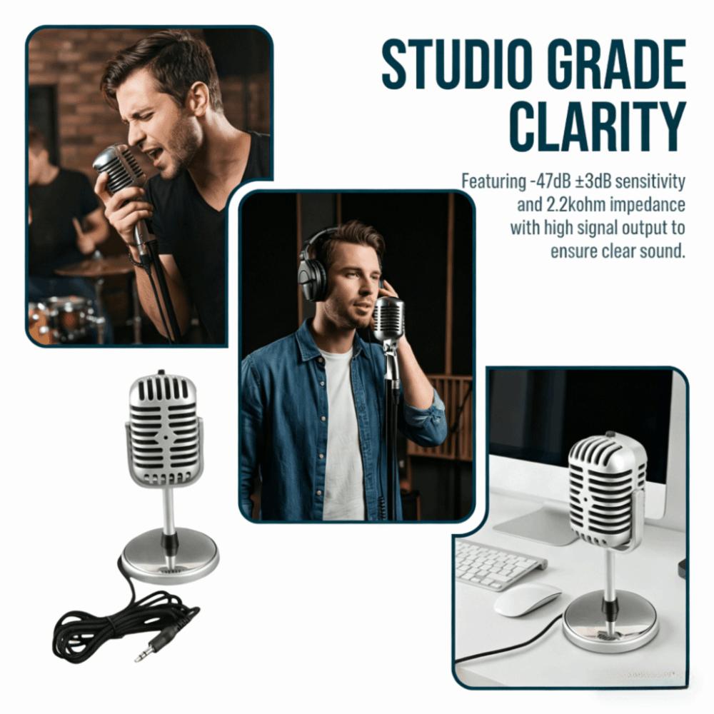 Classic Vintage Microphone Clear Sound Wired Microphone Retro Condenser Mic Karaoke