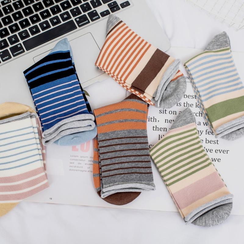 Sock Children's Cotton Summer and Spring Odor-resistant Mid-length Socks with Trendy Stripes, Long Socks, Summer Lightweight Pile-up Socks