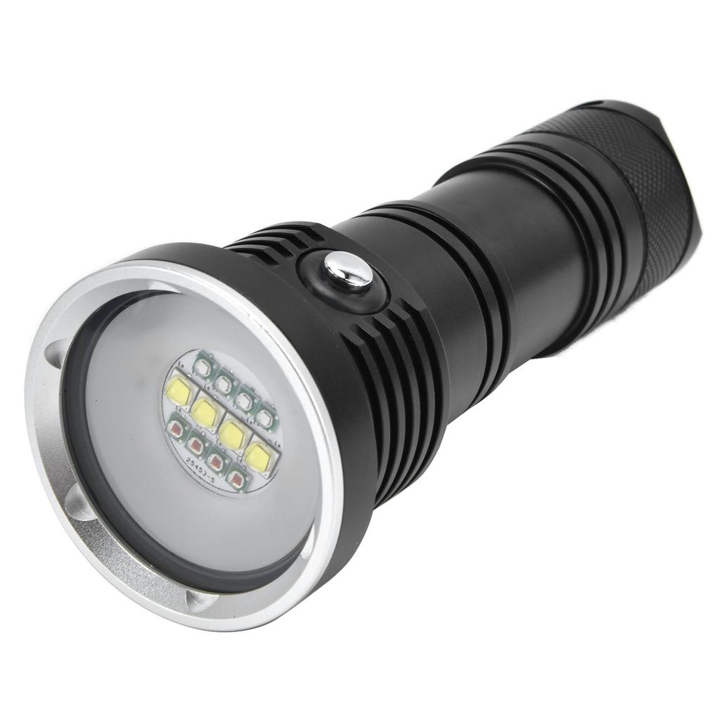 12LED Flashlight IP68 10000LM Aluminum Flashlight with 3 Lighting Colors 5 Lighting Modes for Diving Fishing
