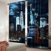 2Pcs Statue Of Liberty Curtain New York City Skyscraper Urban Night Scene Skyline Cityscape Landmark Home Decor Nyc Party