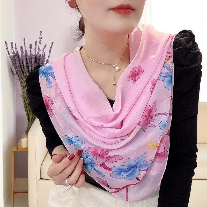 Large 95cm Square Korean Silk Chiffon Scarf for Women - Printed Neck or Head Scarf