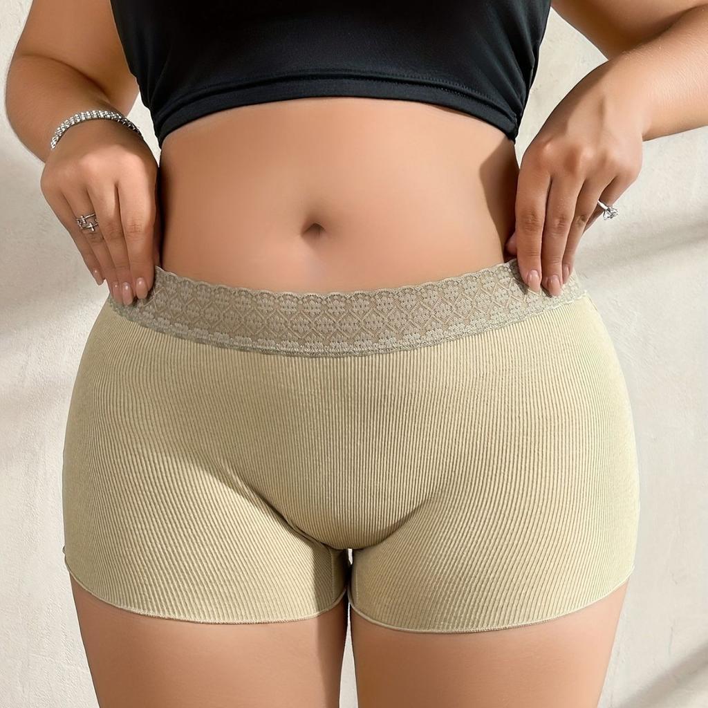 Mid-waist Seamless Lace-trimmed Leggings Boxer Briefs Women's Anti-exposure Non-rolling Safety Shorts/underwear