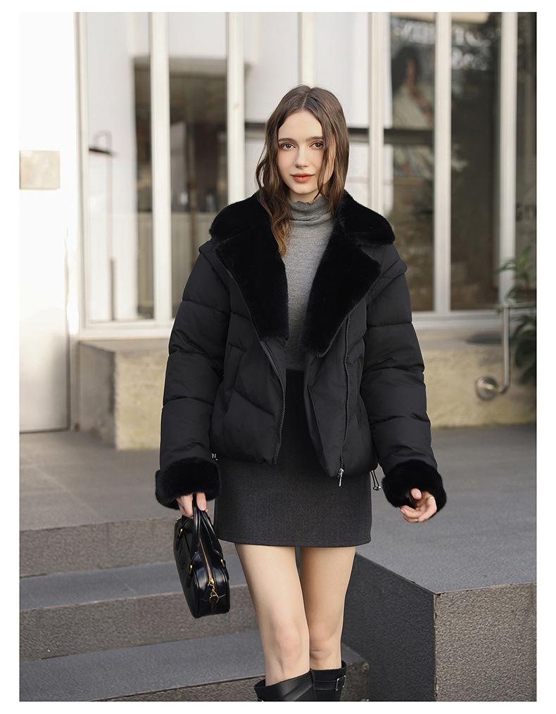 Short Imitation Mink Fur Lapel Cotton-padded Jacket with Detachable Sleeves