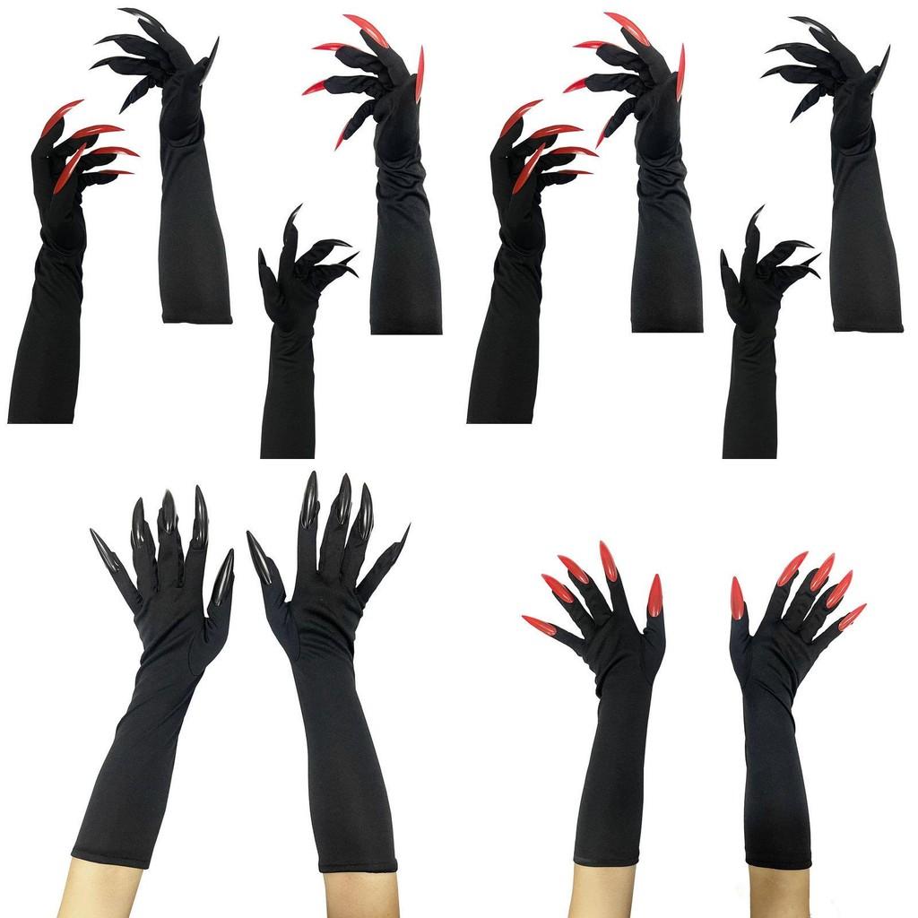 Halloween Lange Vampirklauen-Handschuhe mit falschen Nägeln für Cosplay-Kostümparty