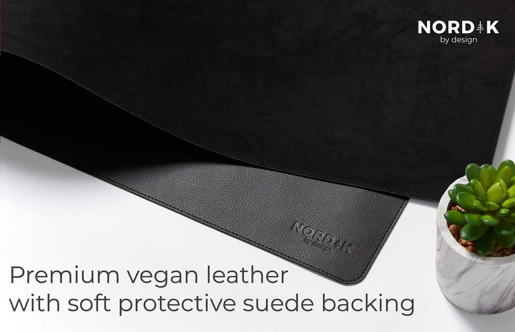 Nordik Faux Leather Desk Mat with Cable Organizer (Black, 90 x 43 cm) Premium Extended Mouse Mat for Home and Office Accessories - Felt Vegan Large
