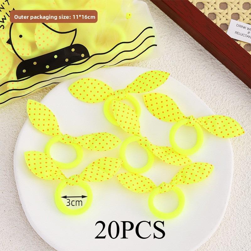 20PCS.Korean-style Fashion Fabric Hair Ties: Cute Rabbit Ear Hair Accessories with Polka Dots, Stripes & Floral Patterns,Perfect