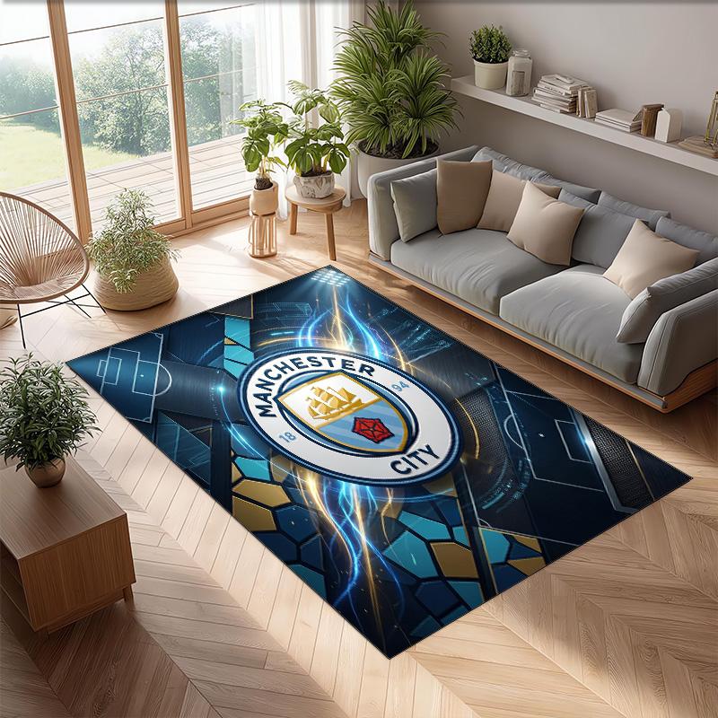 Manchester City Printed Flannel Area Rug Non Slip Soft Polyester Floor Carpet Indoor Decor Mat for Bedroom Living Room Sofa