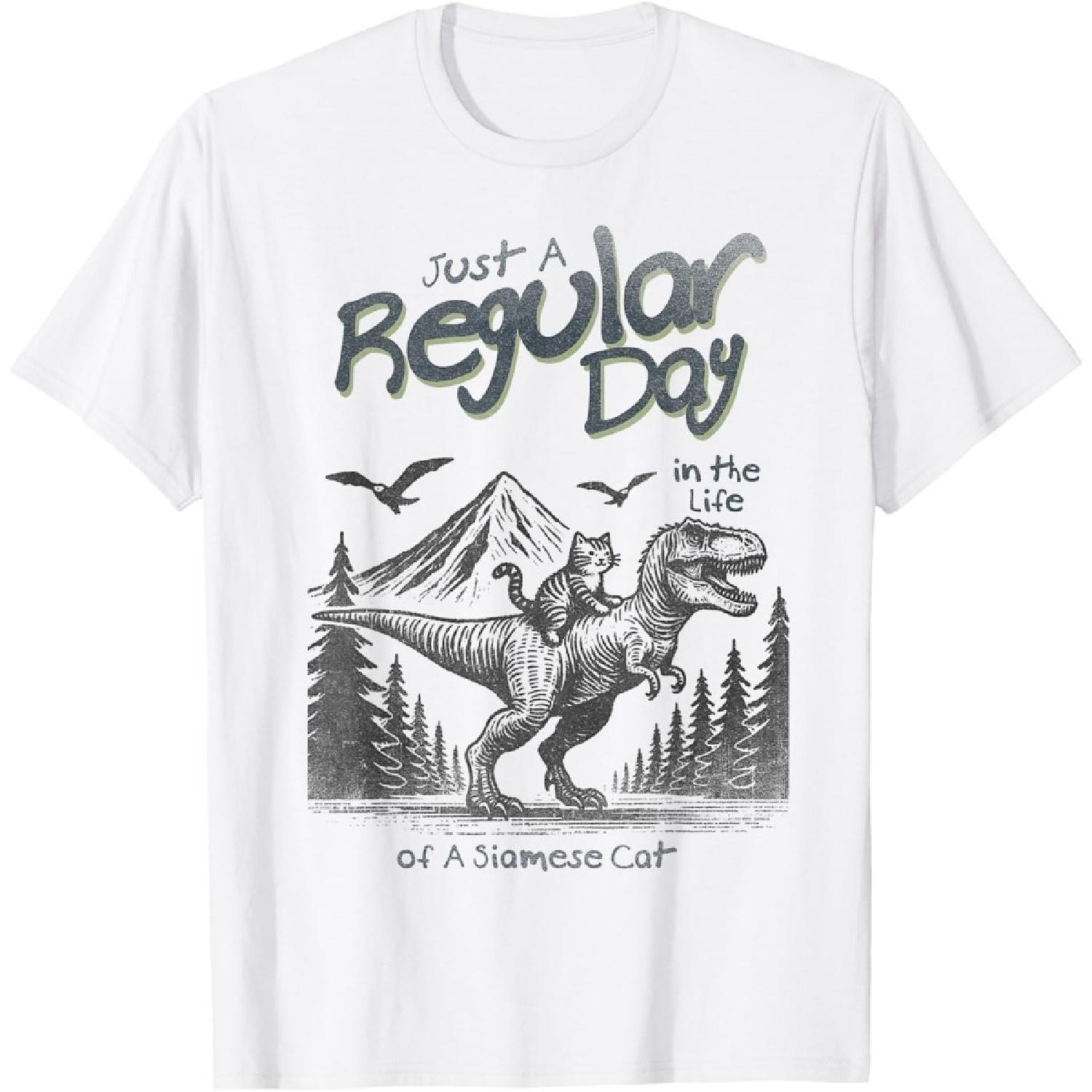 Just a Regular Day of Siamese Cat, Funny Cat Riding Dinosaur Men Women Kids T-Shirt S