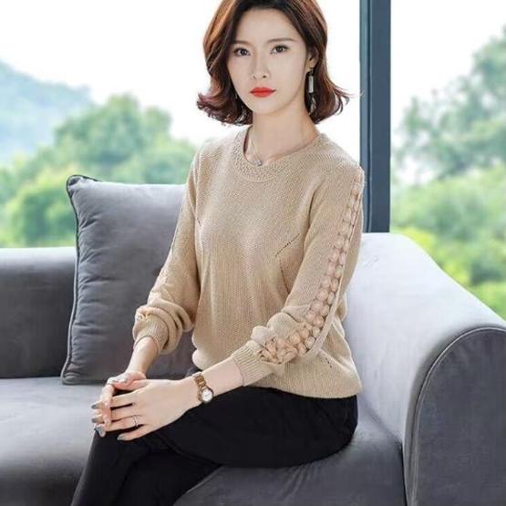 WTEMPO Spring Autumn Winter Solid Color Lace Hollow O-Neck Knitted Pullovers Women's Large Size Casual Versatile Loose Sweaters