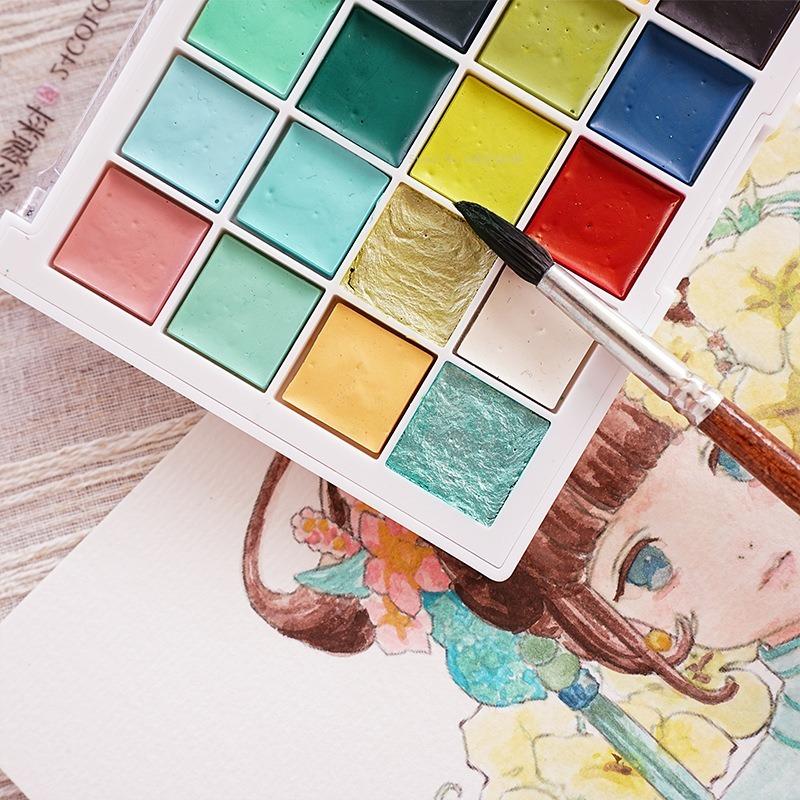 24-Farben Nationaler Stil Festes Aquarellpigment-Set Künstlerbedarf für Anfänger Handgezeichnete Illustration Kreation Aquarellfarbe