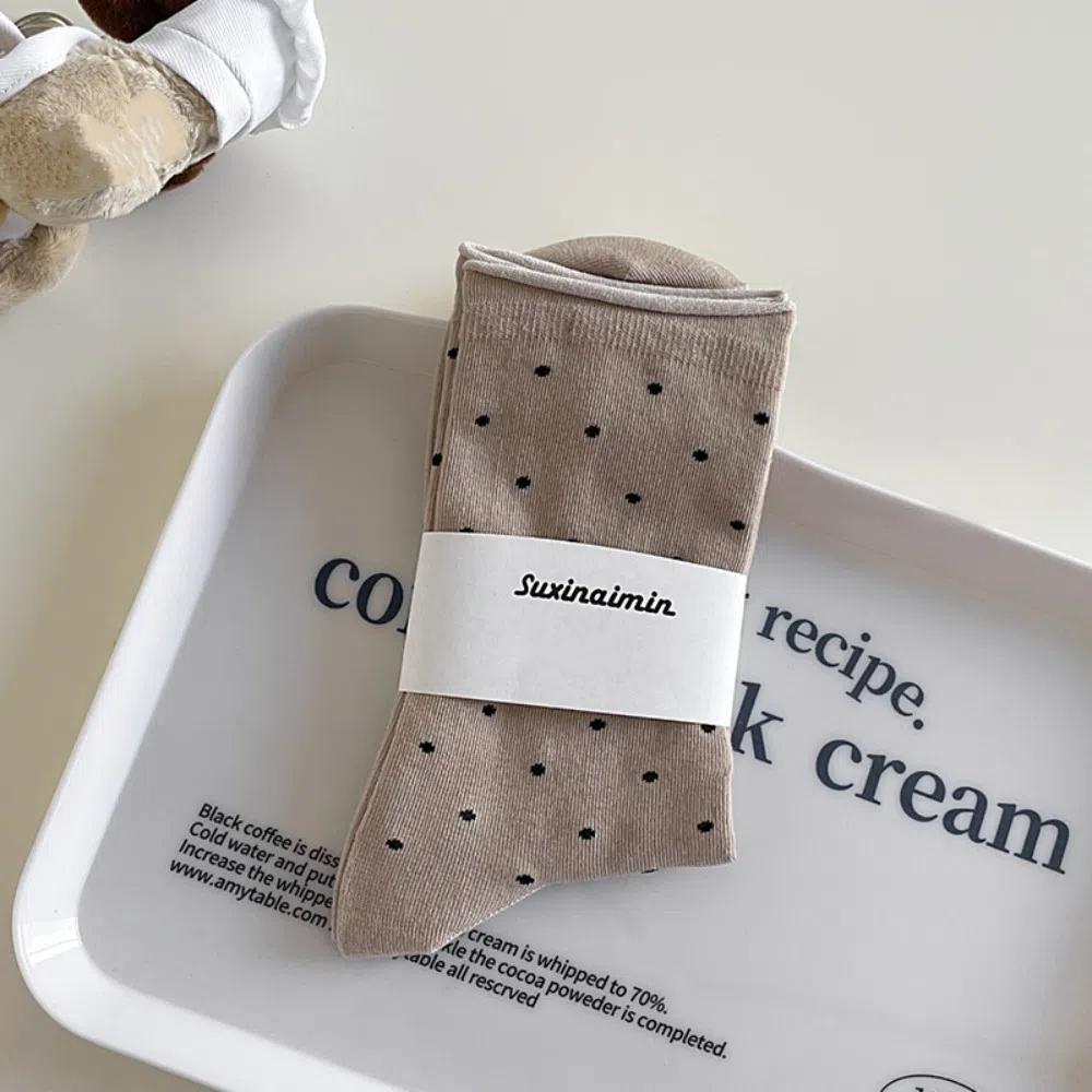 Sweat Absorbent Mid-Tube Socks Curled-edge Women's Socks Comfortable Polka Dot Socks  Summer