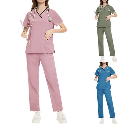 Ladies' Loose And Comfortable V,neck Short Sleeved Workwear With Multiple Pockets Suit Set