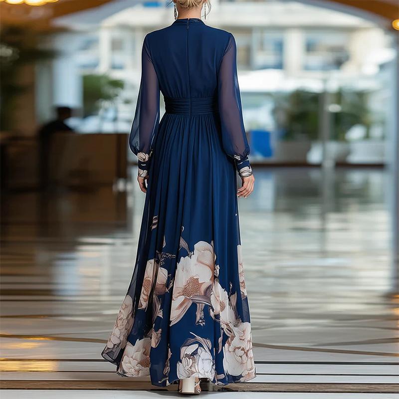 Damen Frühling neu, Europäische und Amerikanische Kleider, Modische und Elegante Bedruckte V-Ausschnitt Kleider