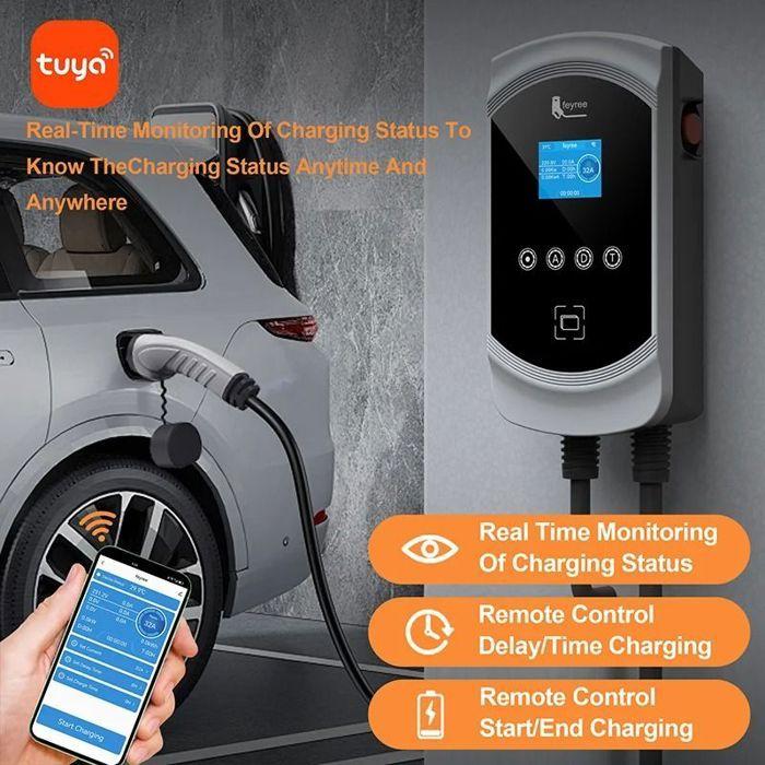 Station de charge voiture électrique Type2 câble 32A 11kW charge dynamique blancage EVSE Wallbox APP fonction