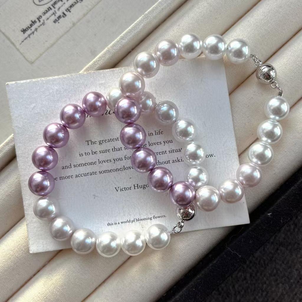 10Mm Retro Artificial Crystal Pearl Bracelet Design Sense Gradual Change Color Purple Bracelet Bracelet