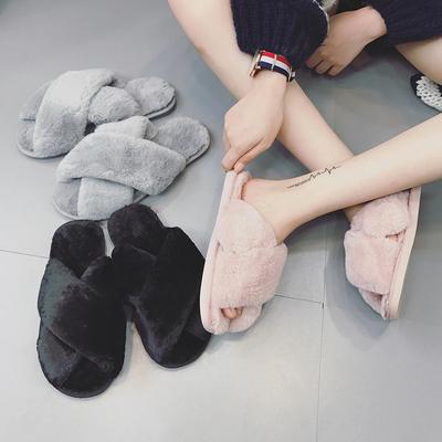 Ciabatte da Casa Invernali da Donna 2019 con Pelliccia Sintetica Moda Scarpe Calde Donna Slip-on Piatte Ciabatte Femminili Nero Rosa Taglie Forti 36-41