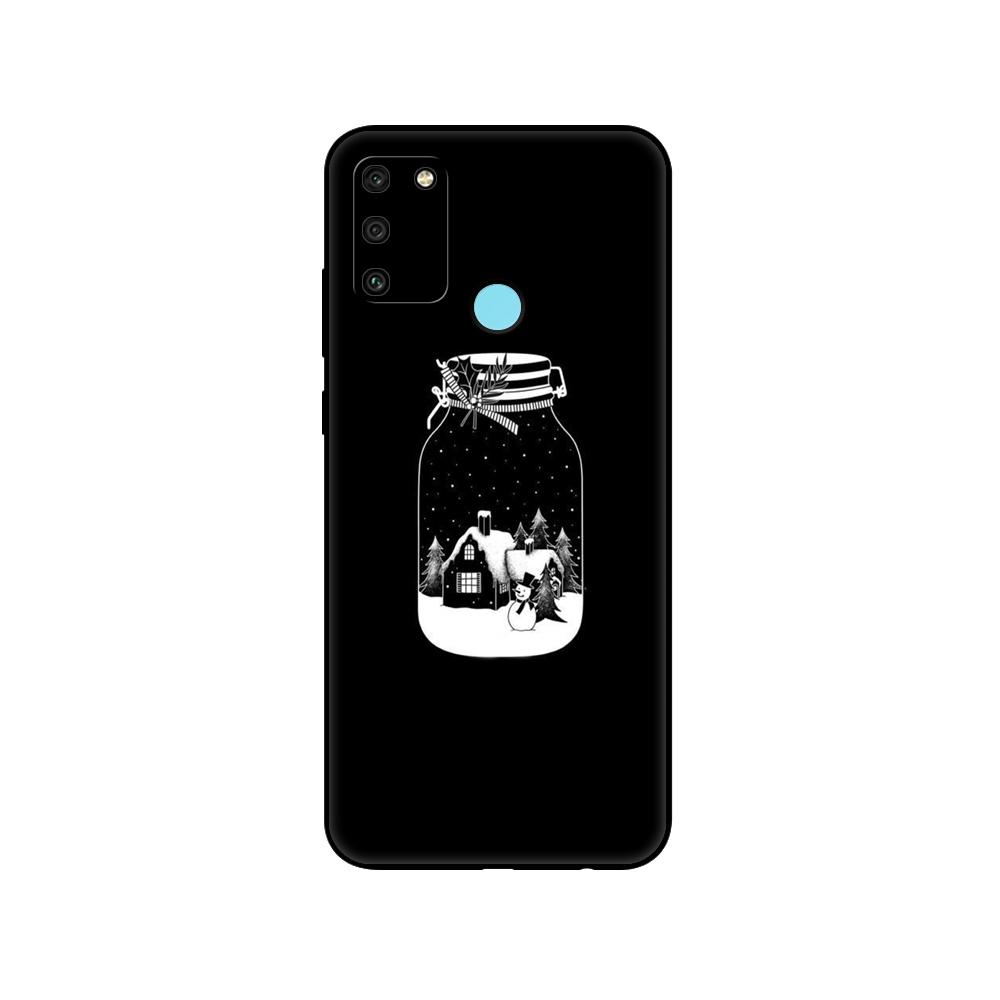 Schwarze TPU-Hülle für Huawei Honor 8a Prime 8s Prime 9 Lite honor 9A 9C 9X Premium 9x Pro 9S Frohe Weihnachten Schneemann Neujahr