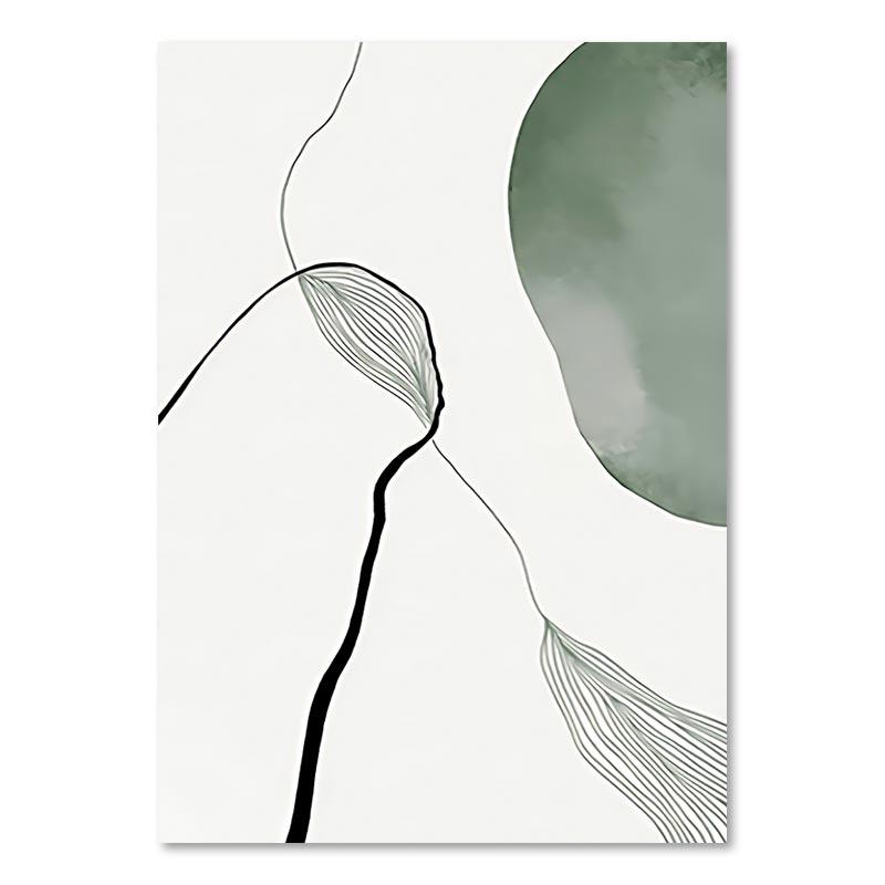 Abstrakt linje Figur Gröna löv Affisch Modern Väggkonst Dukmålning Nordisk Minimalistisk Bildtryck Hem Vardagsrum Inredning