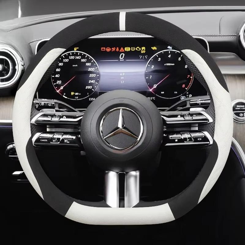 Suede Leather Steering Wheel Cover for Mercedes Benz GLE GLS GLC GLA C E S Class AMG GLK ML Etc Non-Slip Grip Protector Sport