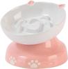 Raised Dog Bowl - Y YHY - Slow Feeder - Ceramic - Pink and White - For Dog and Cat
