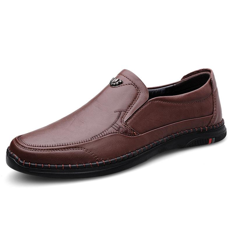 

56 Men S Shoes Leather Shoes Business Flat Casual Shoes Spring Low-Top Feet Leather Cowhide Surface One-Pedal Single Shoes 37 коричневый