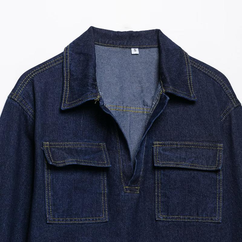 Women's Fashionable Denim Suit, Women's Casual Lapel V-neck Jacket, Fashionable