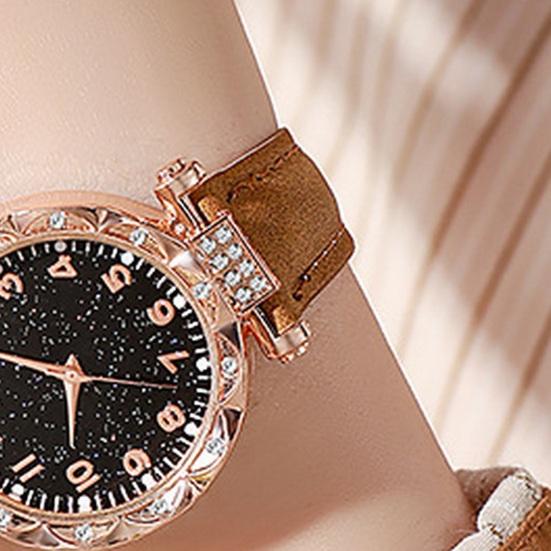 Quarz-Armbanduhr für Damen Leuchtend Kompakt Elegante Arabische Ziffern Uhr Einfache Nachtablesung Strasssteine Uhr für Studenten Büro Party Geschenke