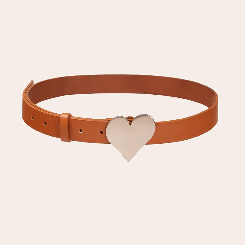 Women's belt trendy women's clothing accessories heart-shaped plate buckle new button head retro versatile cowhide belt versatile belt