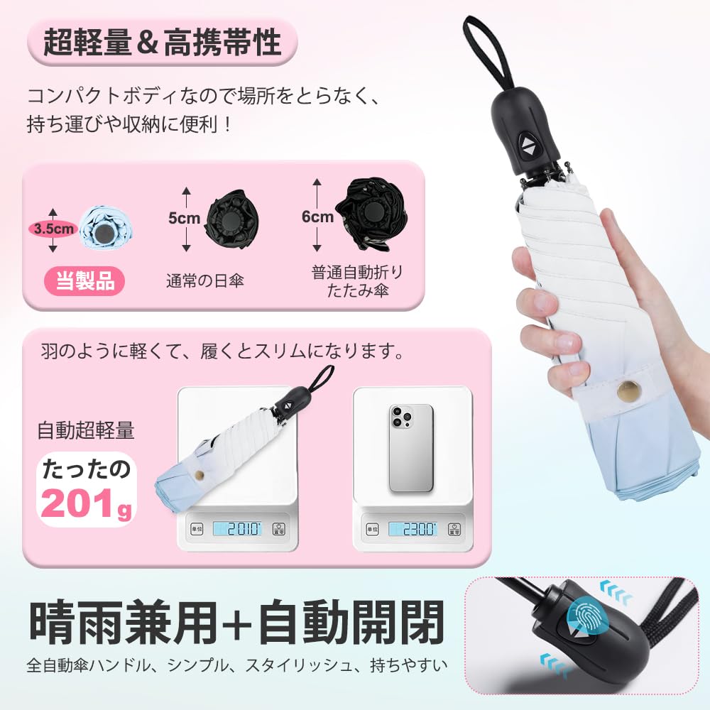 Folding parasol JIS Safe automatic folding light heat folding UV folding for both sunny and rainy rainy season wind water compact and convenient to